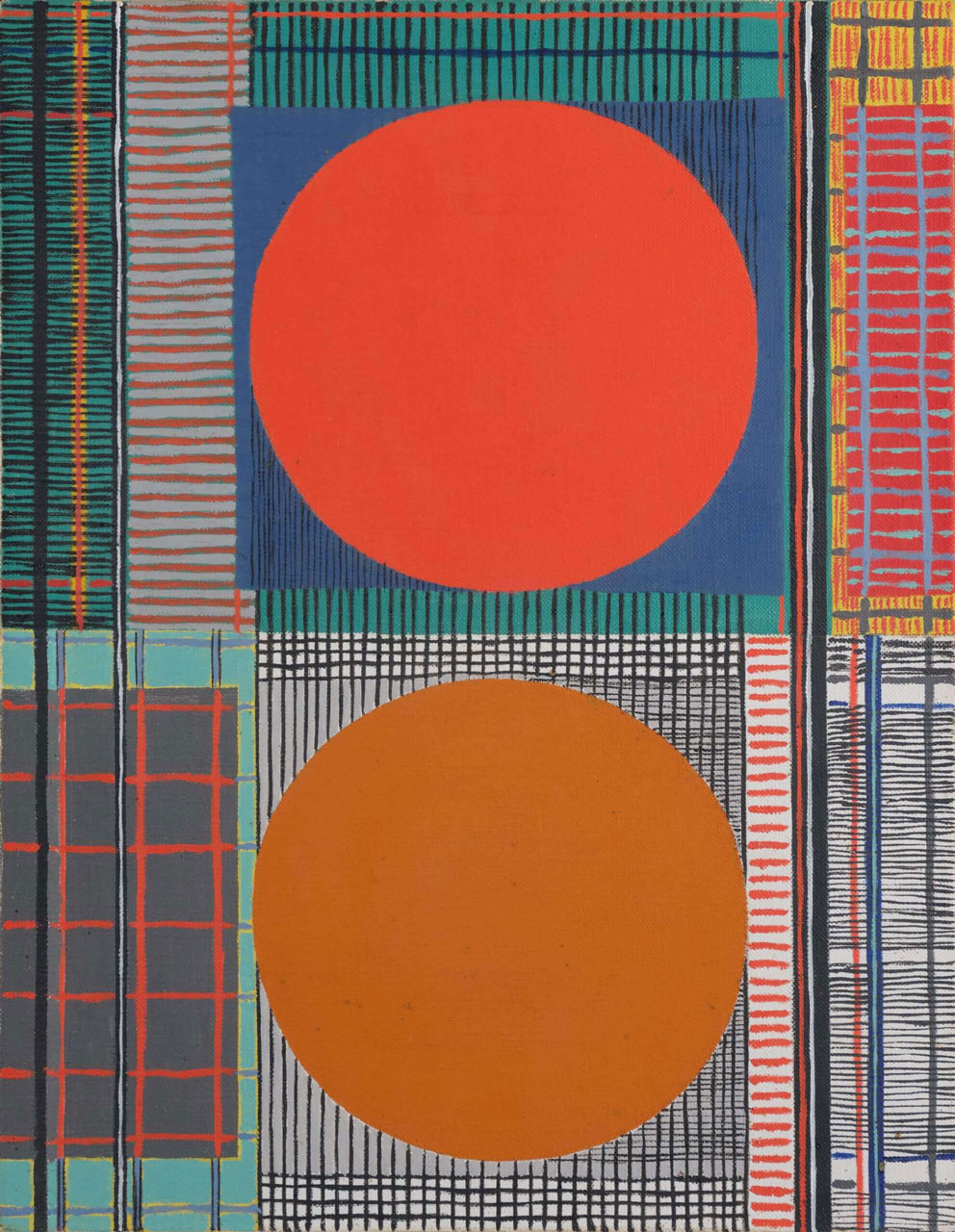 オノサトトシノブ「朱とだいだいの丸」